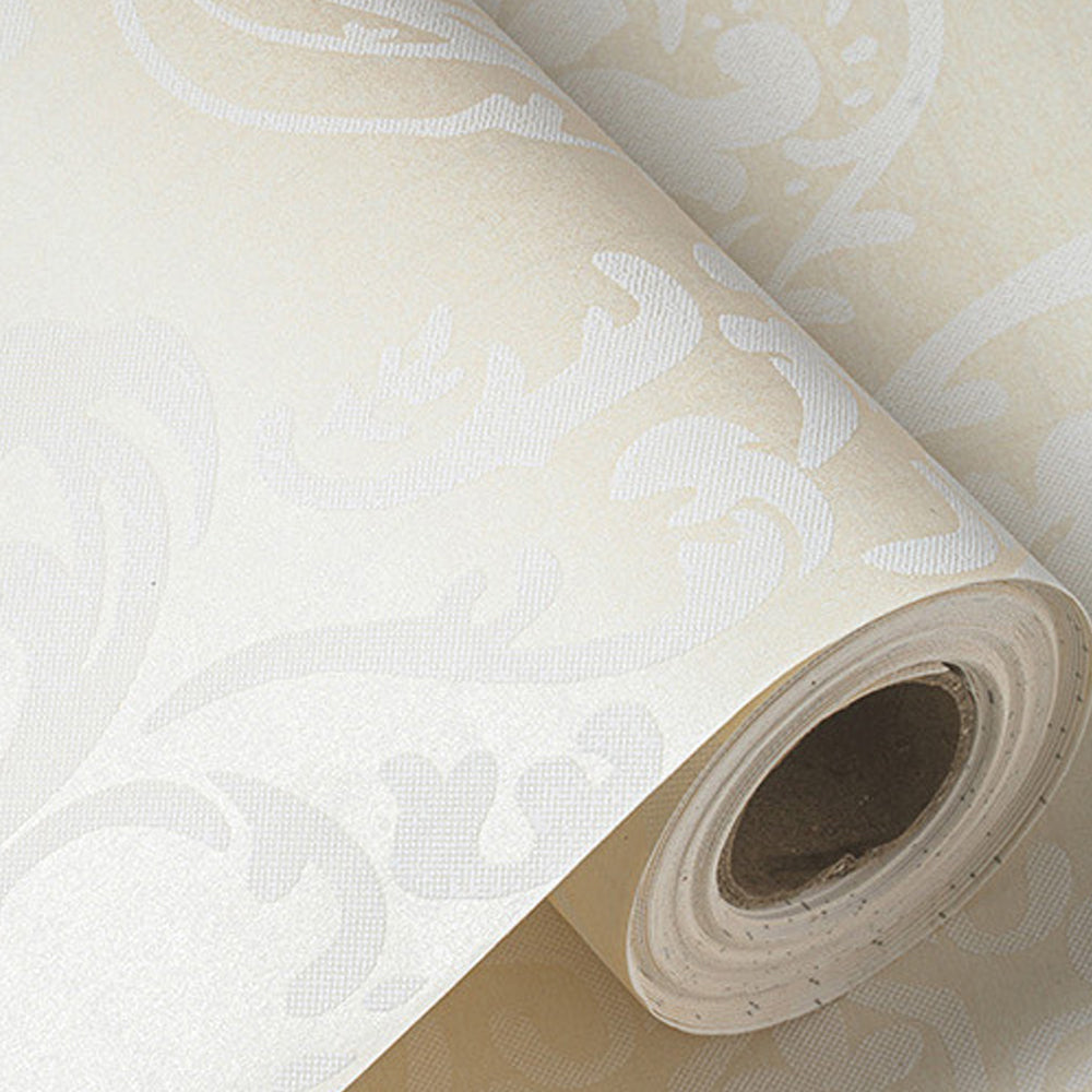 Self Adhesive Wallpaper for Kitchen 3D Damask Flocking - Beige