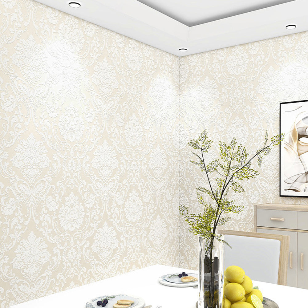 Self Adhesive Wallpaper for Kitchen 3D Damask Flocking - Beige