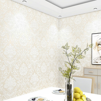 Self Adhesive Wallpaper for Kitchen 3D Damask Flocking - Beige