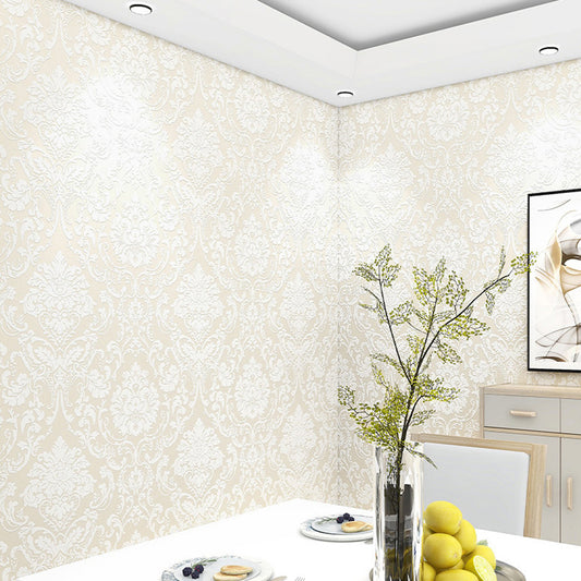 Self Adhesive Wallpaper for Kitchen 3D Damask Flocking - Beige