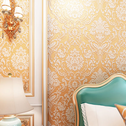 Self Adhesive Wallpaper for Kitchen 3D Damask Flocking - Yellow