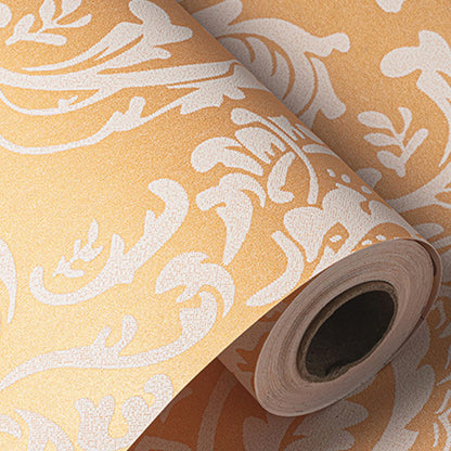 Self Adhesive Wallpaper for Kitchen 3D Damask Flocking - Yellow