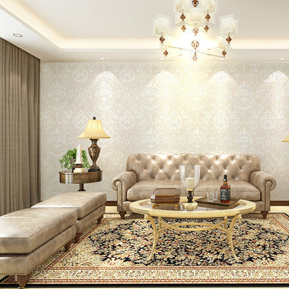 Self Adhesive Wallpaper for Kitchen 3D Damask Flocking - Beige