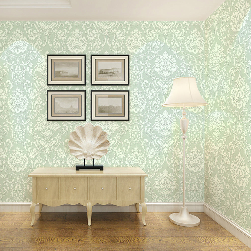 Self Adhesive Wallpaper for Kitchen 3D Damask Flocking - Green