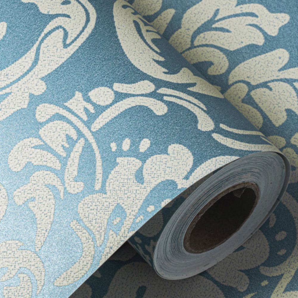 Self Adhesive Wallpaper for Kitchen 3D Damask Flocking - Blue