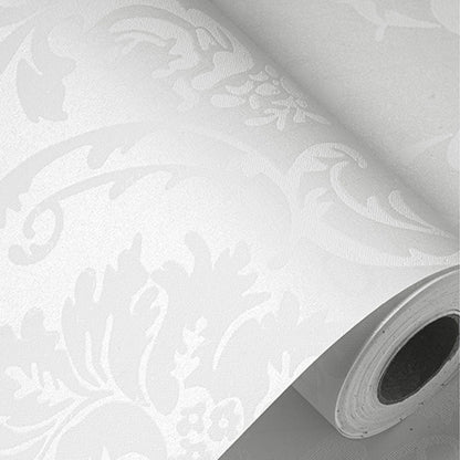 Self Adhesive Wallpaper for Kitchen 3D Damask Flocking - White