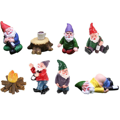 9 Pcs Set Mini Drunk Dwarf Resin Gnomes Statues Garden Decor
