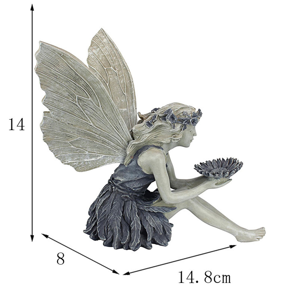 Garden Sitting Fairy Resin Statue Bird Feeder Angel Fairy Statue Figurine Yard Decoration