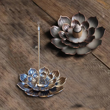 Set of 4Pcs Alloy Lotus Incense Burner Incense Stick Holder Burner Plate Lotus Censer Spiritual Meditation Decor