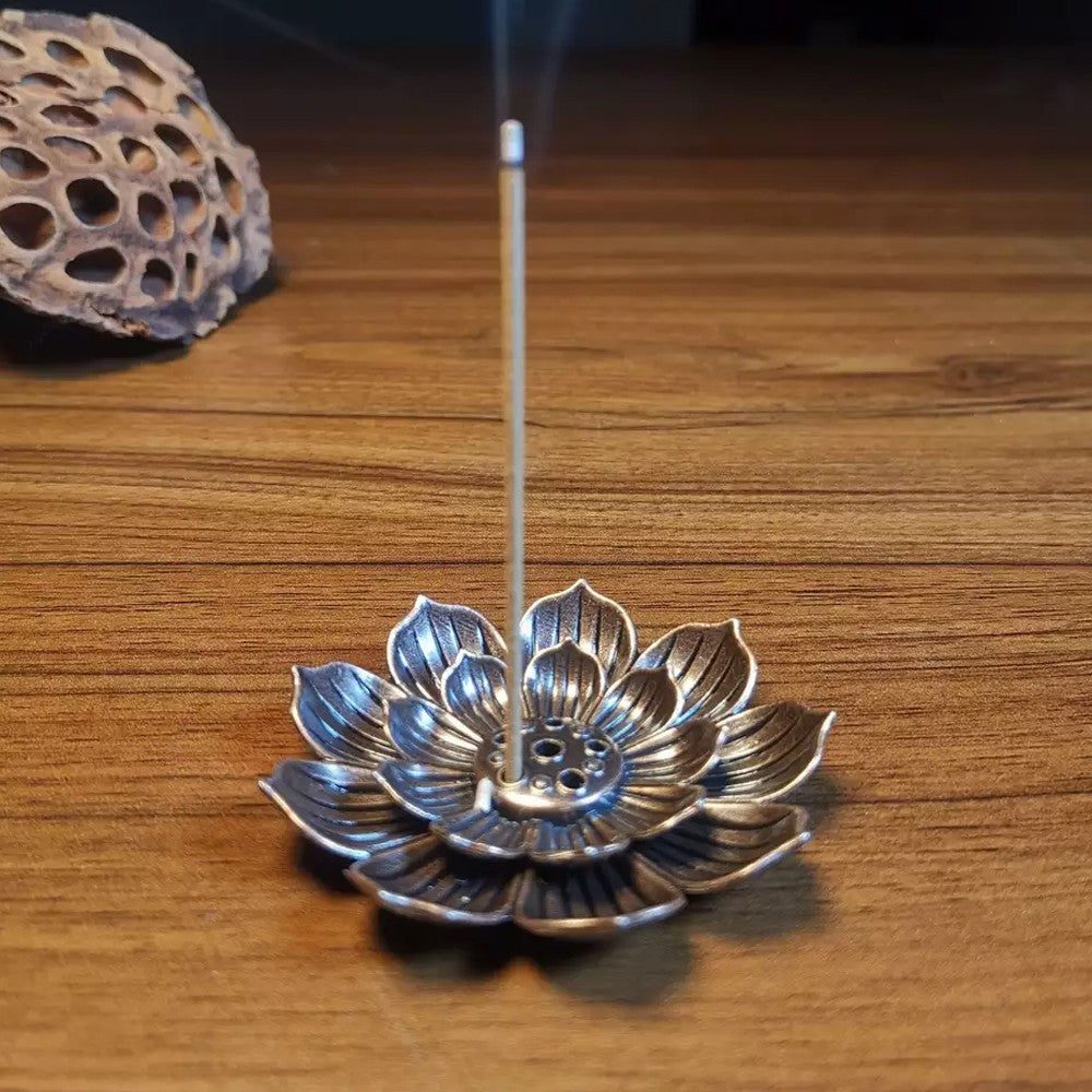 Set of 4Pcs Alloy Lotus Incense Burner Incense Stick Holder Burner Plate Lotus Censer Spiritual Meditation Decor