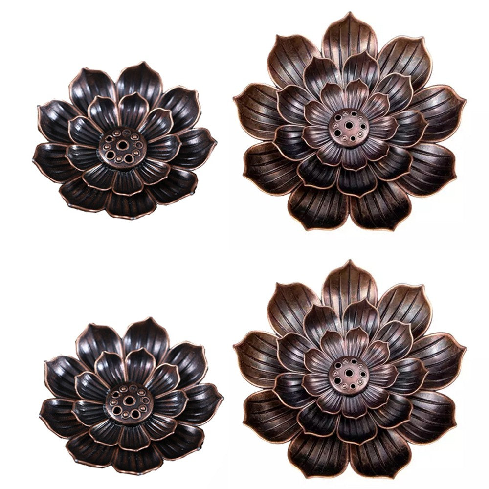Set of 4Pcs Alloy Lotus Incense Burner Incense Stick Holder Burner Plate Lotus Censer Spiritual Meditation Decor