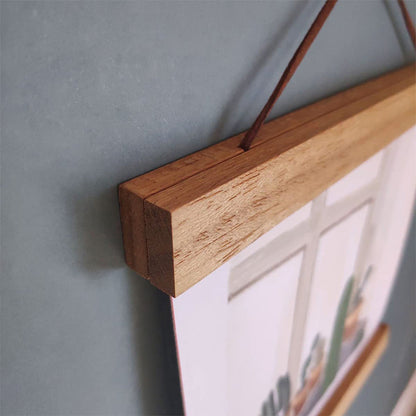 Magnetic Teak Wood Poster Frame Painting Scroll Photo Picture Hanger