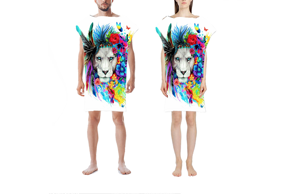 Hooded Beach Towel Unisex  Changing Robe Quick Dry Towel-White lion