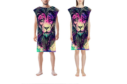 Hooded Beach Towel Unisex  Changing Robe Quick Dry Towel-Purple lion