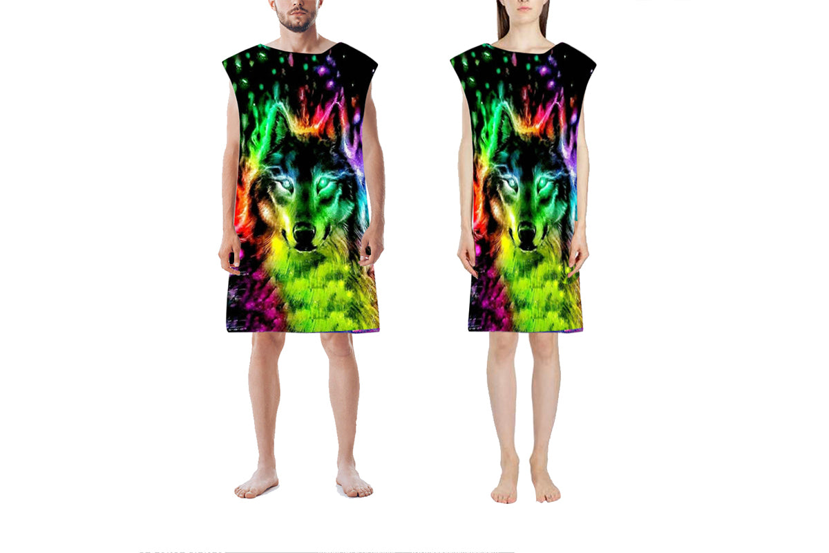 Hooded Beach Towel Unisex  Changing Robe Quick Dry Towel-Green wolf