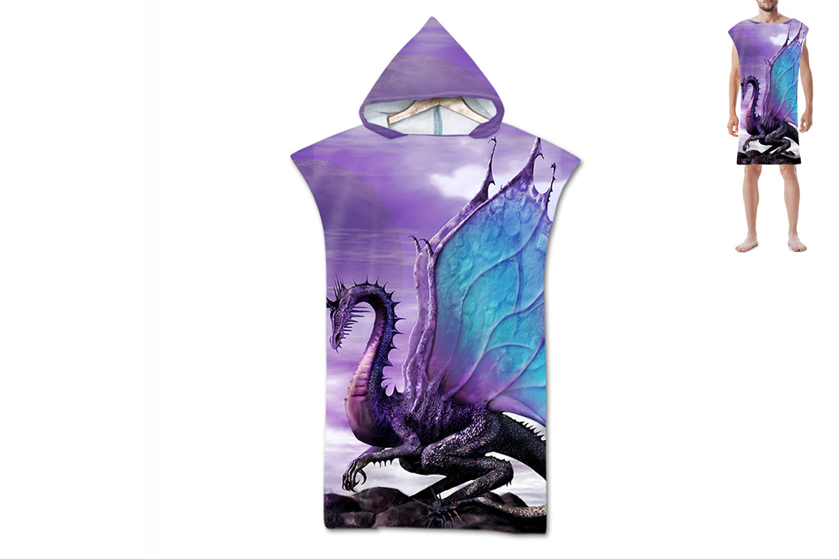 Hooded Beach Towel Unisex  Changing Robe Quick Dry Towel-Dragon