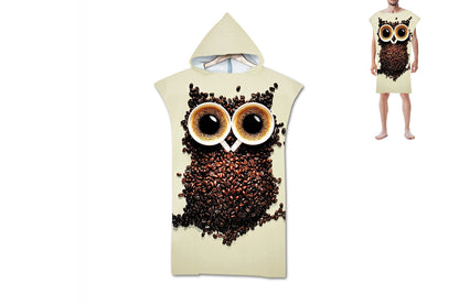 Hooded Beach Towel Unisex  Changing Robe Quick Dry Towel-Owl