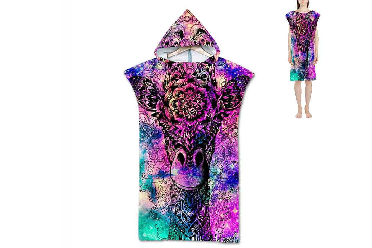 Hooded Beach Towel Unisex  Changing Robe Quick Dry Towel-Giraffe