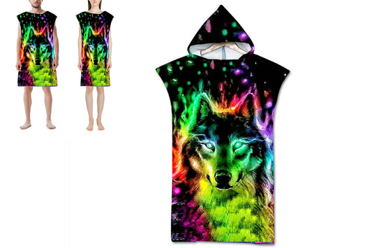 Unisex Hooded Beach Changing Robe - Green wolf