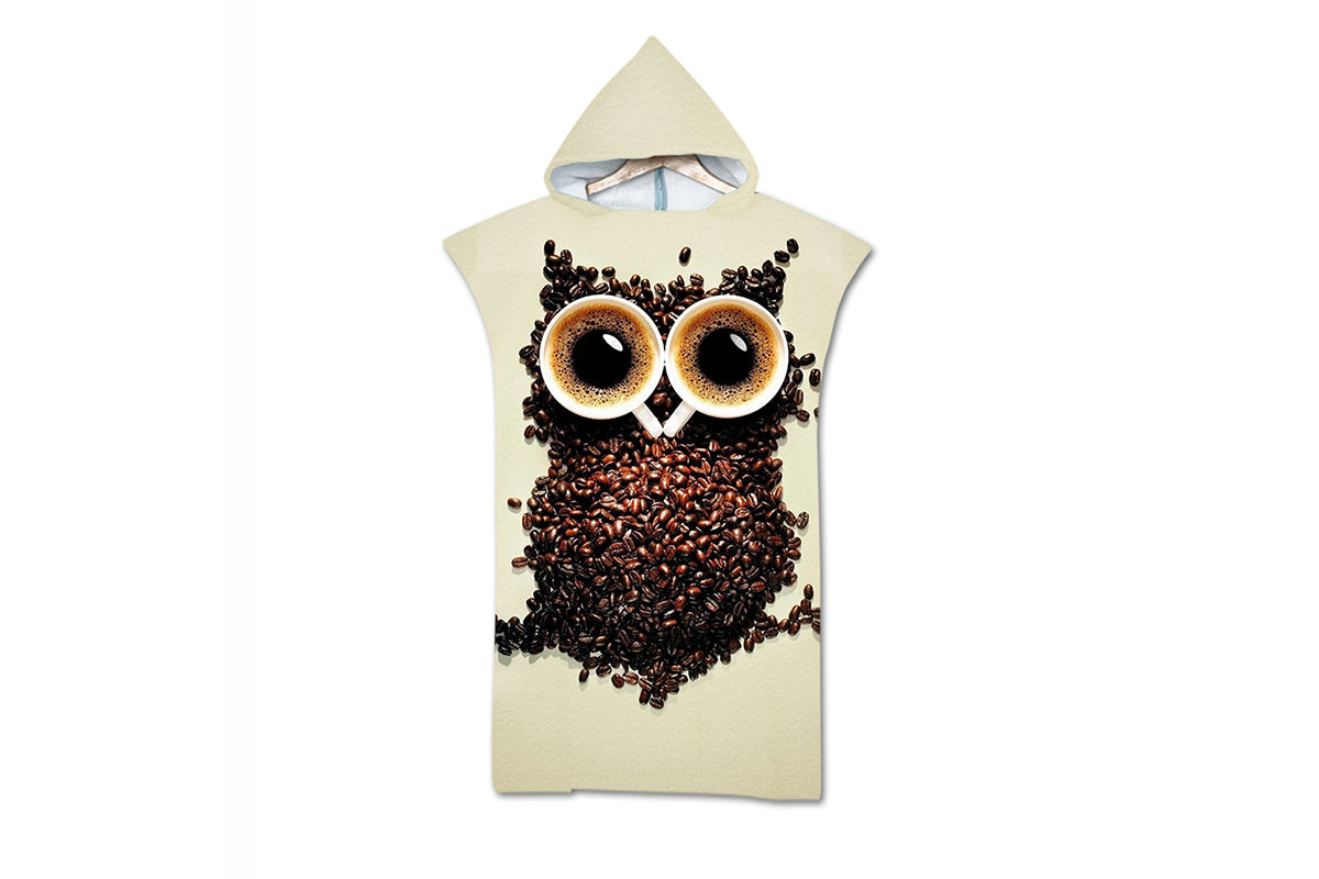 Hooded Beach Towel Unisex  Changing Robe Quick Dry Towel-Owl