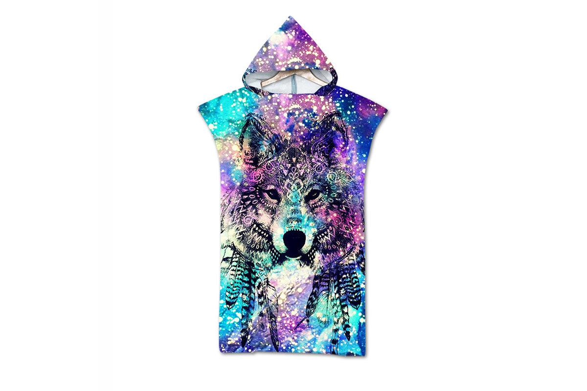 Hooded Beach Towel Unisex  Changing Robe Quick Dry Towel-Wolf and white point