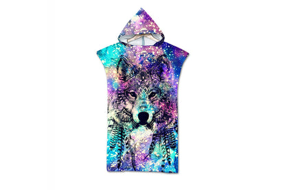 Hooded Beach Towel Unisex  Changing Robe Quick Dry Towel-Wolf and white point