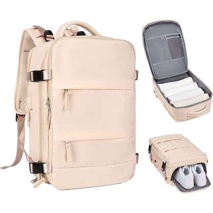 Large Travel Backpack Hiking Weekend Bag for Outdoor Gym Travelling for Men Women -Beige