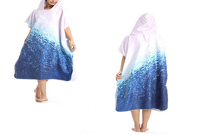 Poncho Towel Adult Hooded Quick Dry Changing Robe-Blue