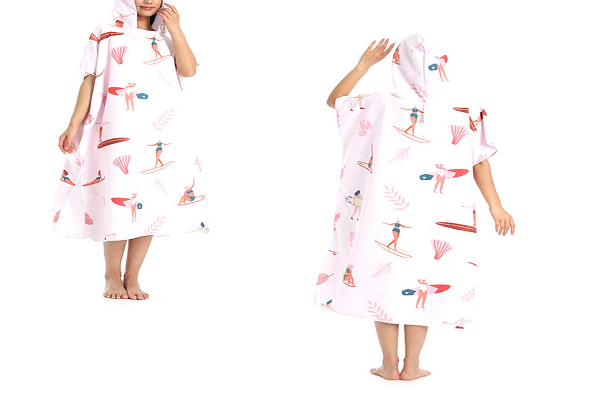 Poncho Towel Adult Hooded Quick Dry Changing Robe-Pink