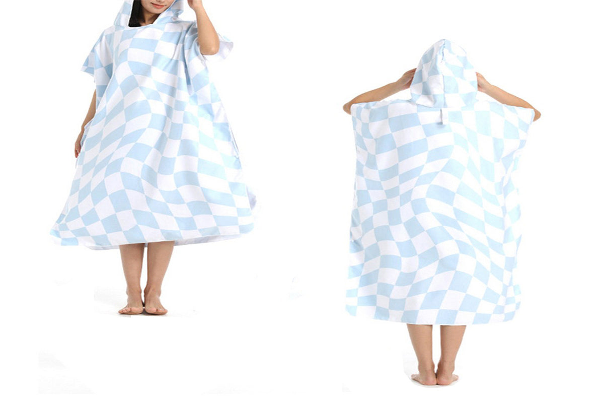 Poncho Towel Adult Hooded Quick Dry Changing Robe-Light blue