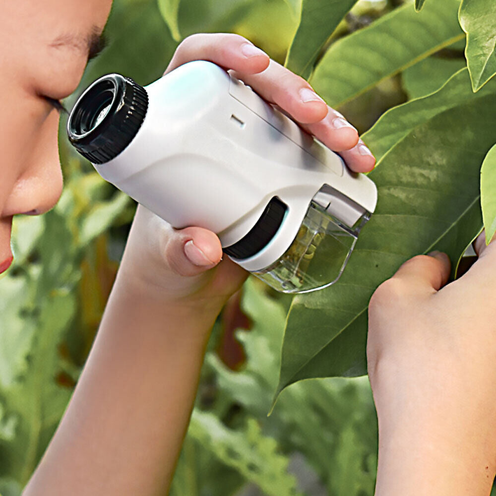 Toy Pocket Microscope Science Toys Educational Microscope Kit for Kids Portable -White