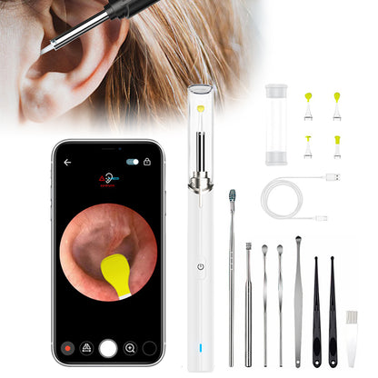 Ear Wax Removal Tool Built-in WiFi with 1080P HD Camera Ear Scope Wax Cleaning Kit Compatible with iPhone iPad Android iOS -White
