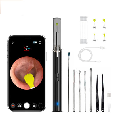 2sets Ear Wax Removal Tool Built-in WiFi with 1080P HD Camera Ear Scope Wax Cleaning Kit Compatible with iPhone iPad Android iOS -Black