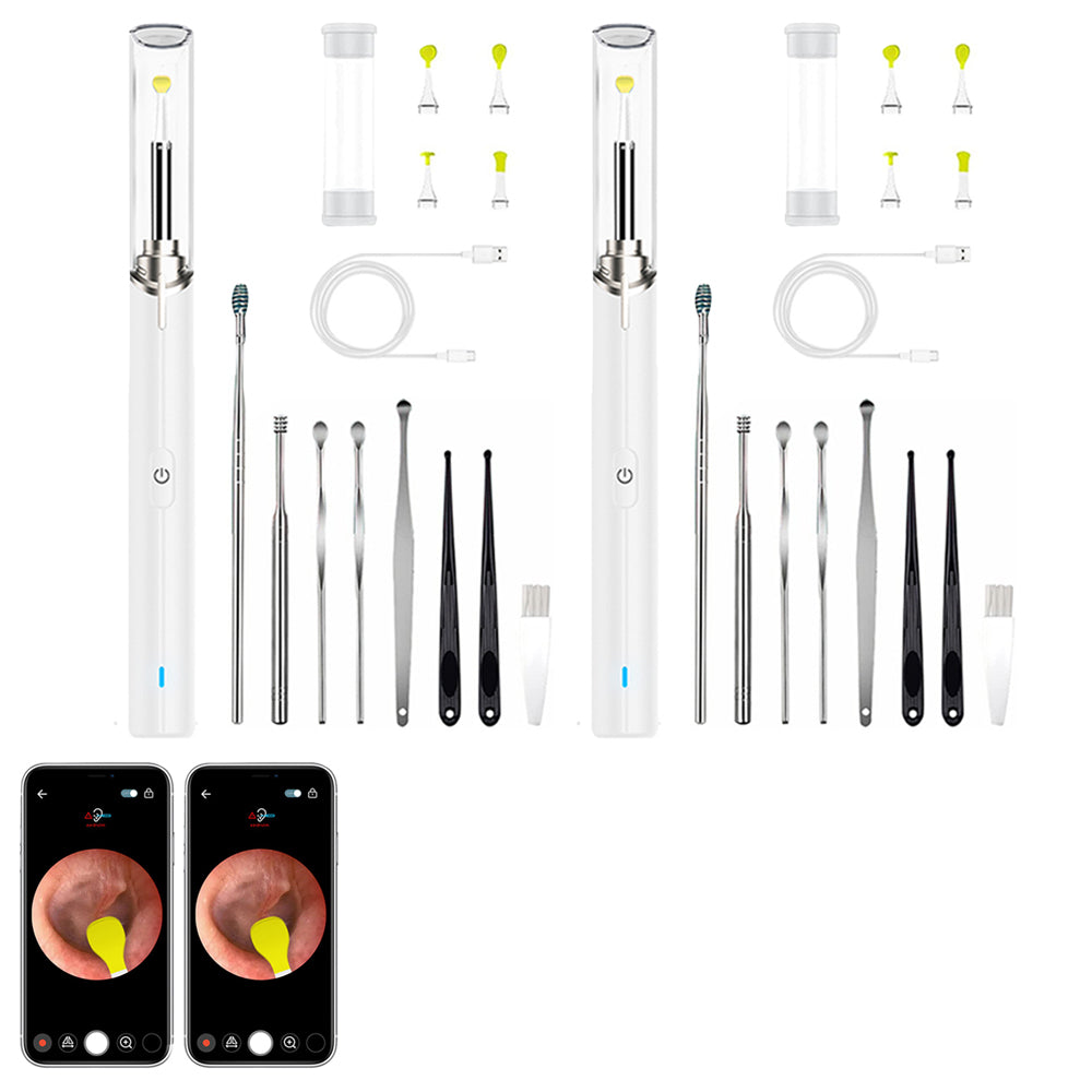 2sets Ear Wax Removal Tool Built-in WiFi with 1080P HD Camera Ear Scope Wax Cleaning Kit Compatible with iPhone iPad Android iOS -White