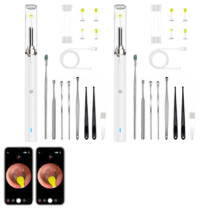 2sets Ear Wax Removal Tool Built-in WiFi with 1080P HD Camera Ear Scope Wax Cleaning Kit Compatible with iPhone iPad Android iOS -White