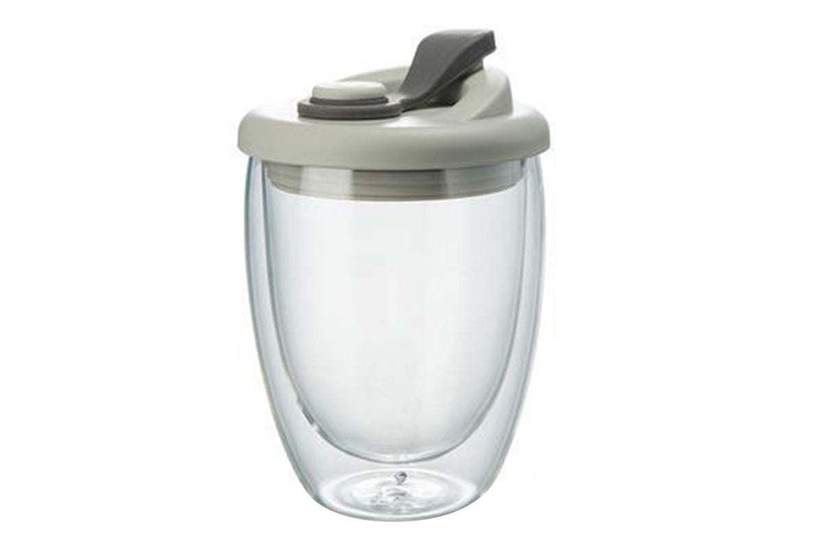 Double Walled Glass Juice Cup With Silicone Leak-Proof Cover-Black