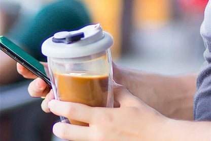 Double Walled Glass Juice Cup With Silicone Leak-Proof Cover-Black