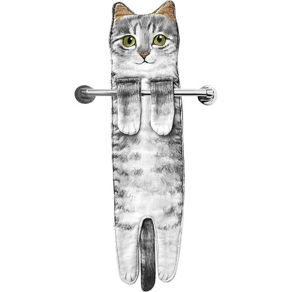 Cute Cat Quick-Dry Hanging Hand Towels Decorative for Bathroom Kitchen-Gray