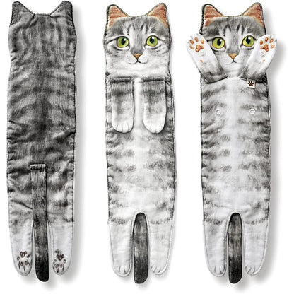 Cute Cat Quick-Dry Hanging Hand Towels Decorative for Bathroom Kitchen-Gray