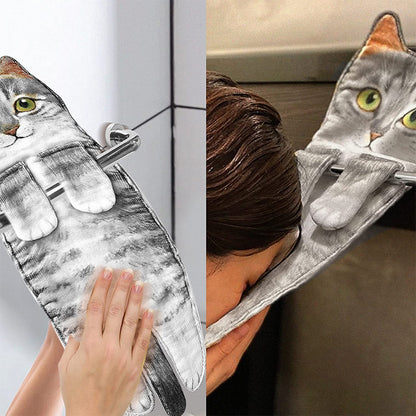Cute Cat Quick-Dry Hanging Hand Towels Decorative for Bathroom Kitchen-Gray
