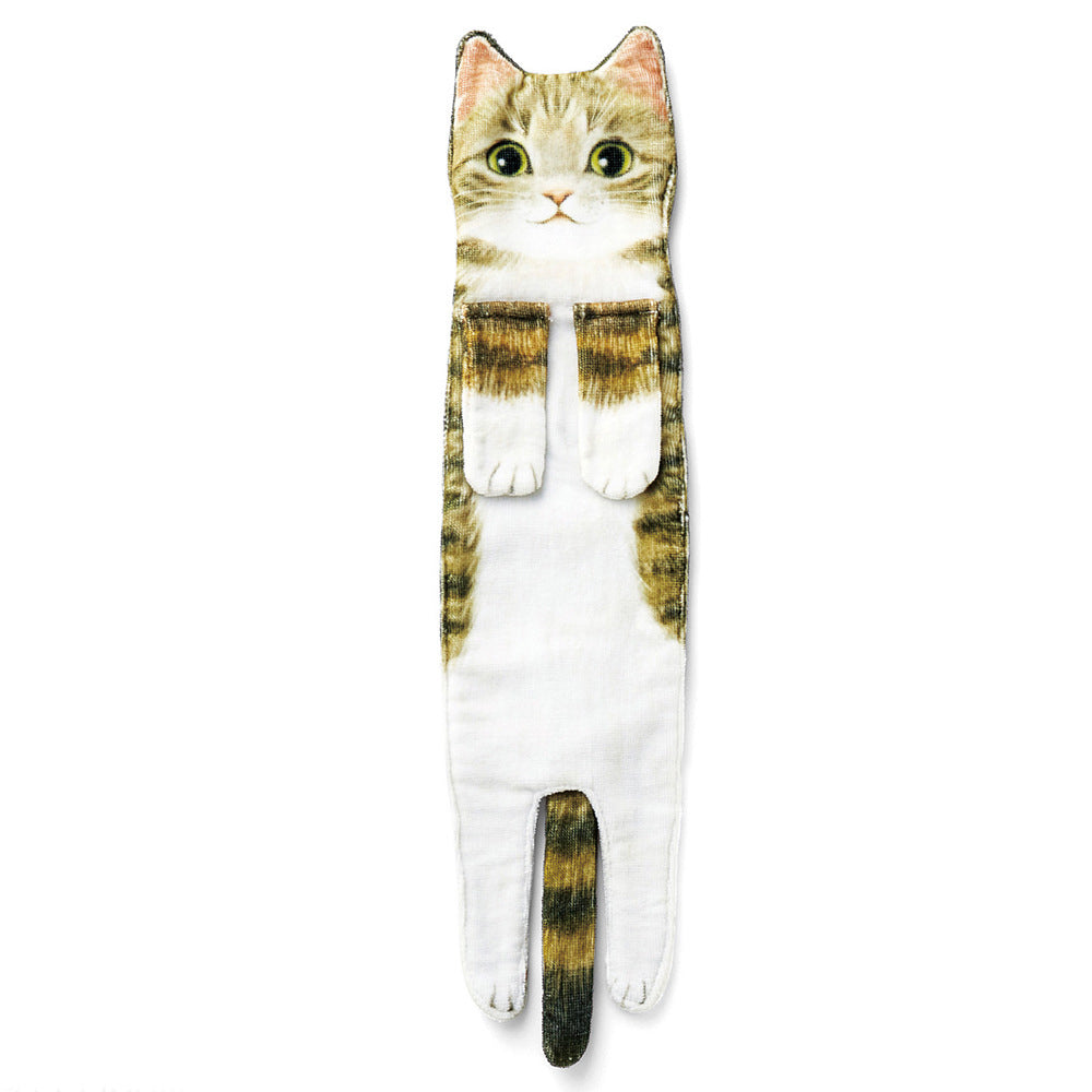 Cute Cat Quick-Dry Hanging Hand Towels Decorative for Bathroom Kitchen-Light Brown