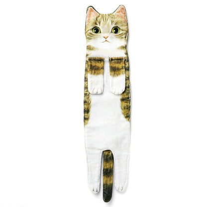 Cute Cat Quick-Dry Hanging Hand Towels Decorative for Bathroom Kitchen-Light Brown