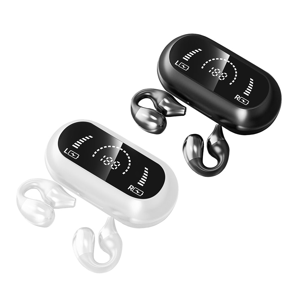 Wireless Headphones Wireless Earbuds 2pcs Wireless Bluetooth Headphones Ear Clip Earphones Sports Earbuds With LED Power Display Charging Case -Black and White