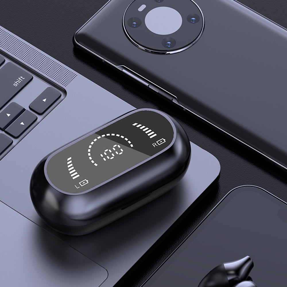 Wireless Headphones Wireless Earbuds 2pcs Wireless Bluetooth Headphones Ear Clip Earphones Sports Earbuds With LED Power Display Charging Case -Black and White