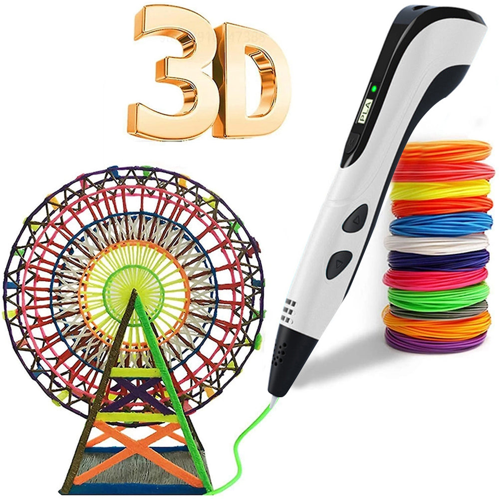Toy 3D Printing Pen DIY Drawing Pen Creative Toy 10 Colors for Kids Adult -White