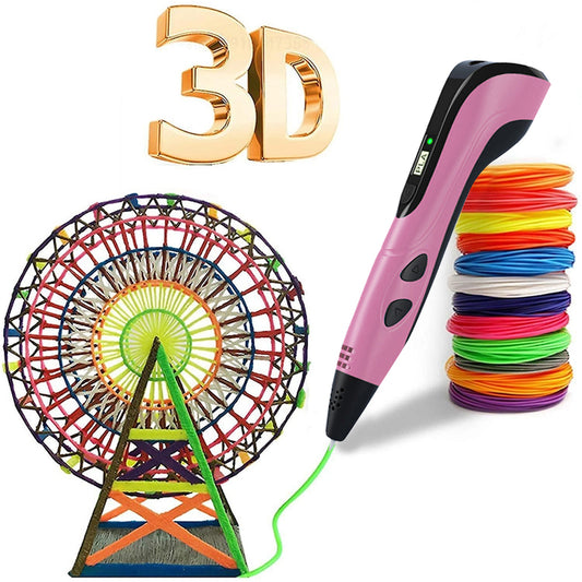 Toy 3D Printing PenDIY Drawing PenCreative Toy 10 Colorsfor Kids Adult -Pink