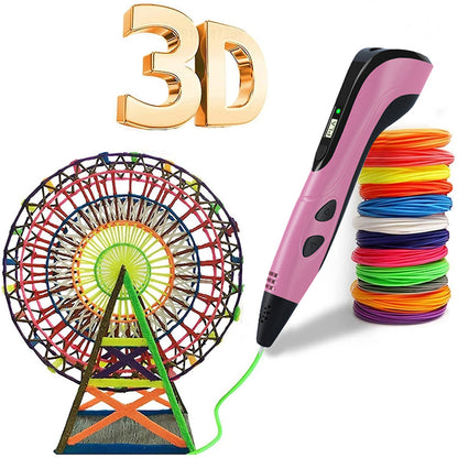 Toy 2pcs 3D Printing Pen DIY Drawing Pen Creative Toy 10 Colors for Kids Adult -Pink
