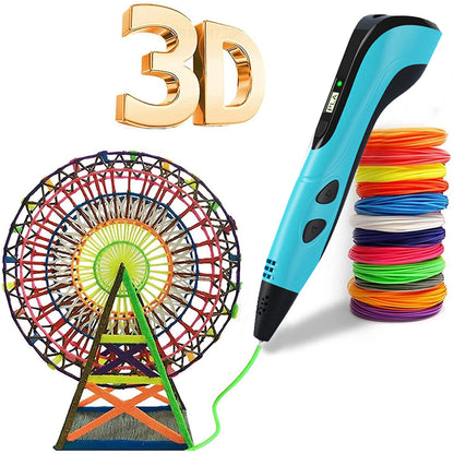 Toy 3D Printing Pen DIY Drawing Pen for kids Adult Creatived Toy 10 Colors-Blue