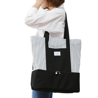 Dual Compartment Insulated Lunch Bag Picnic Cooler Bag Portable Tote Handbag