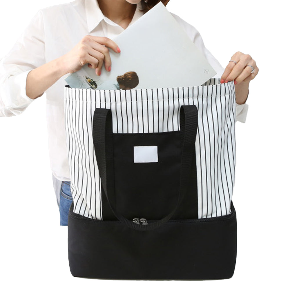 Dual Compartment Insulated Lunch Bag Picnic Cooler Bag Portable Tote Handbag